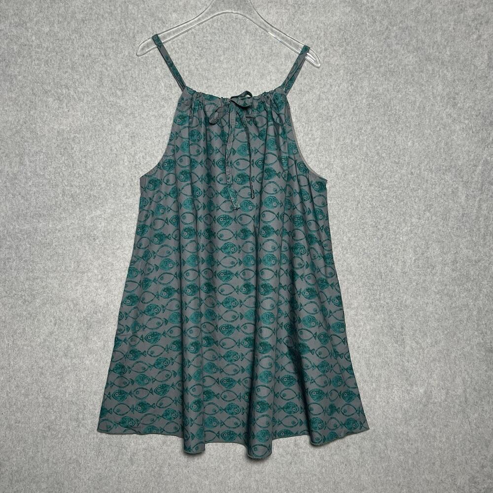 BDG Urban Outfitters Fish Print Swing Tank Dress Gray Teal Cotton Boho XL NWT